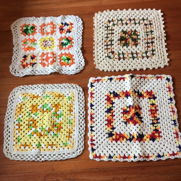 Four Vintage Hand Crochet Knit Doilies Decor